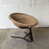 Armchair 50s in rattan and metal