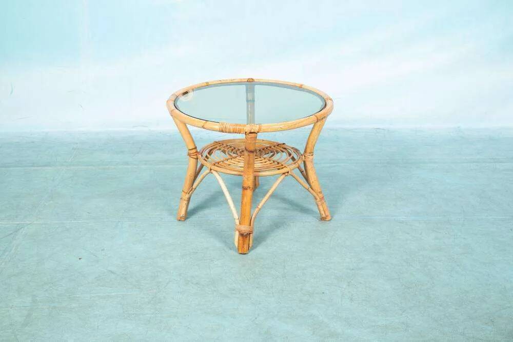 1960s round rattan coffee table, Rohé Noordwolde