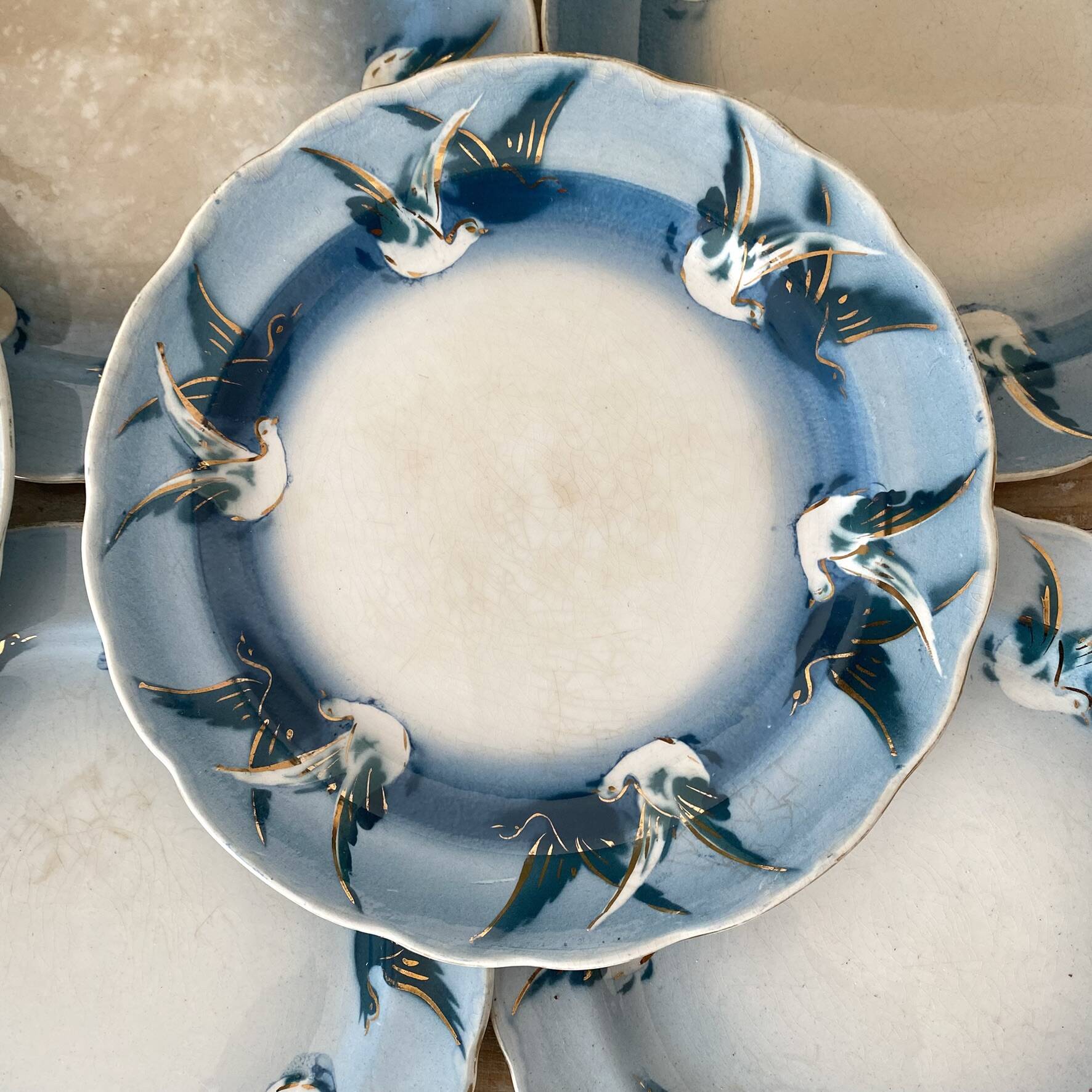 Rare dessert plates Terre de Fer Choisy le Roi, birds.