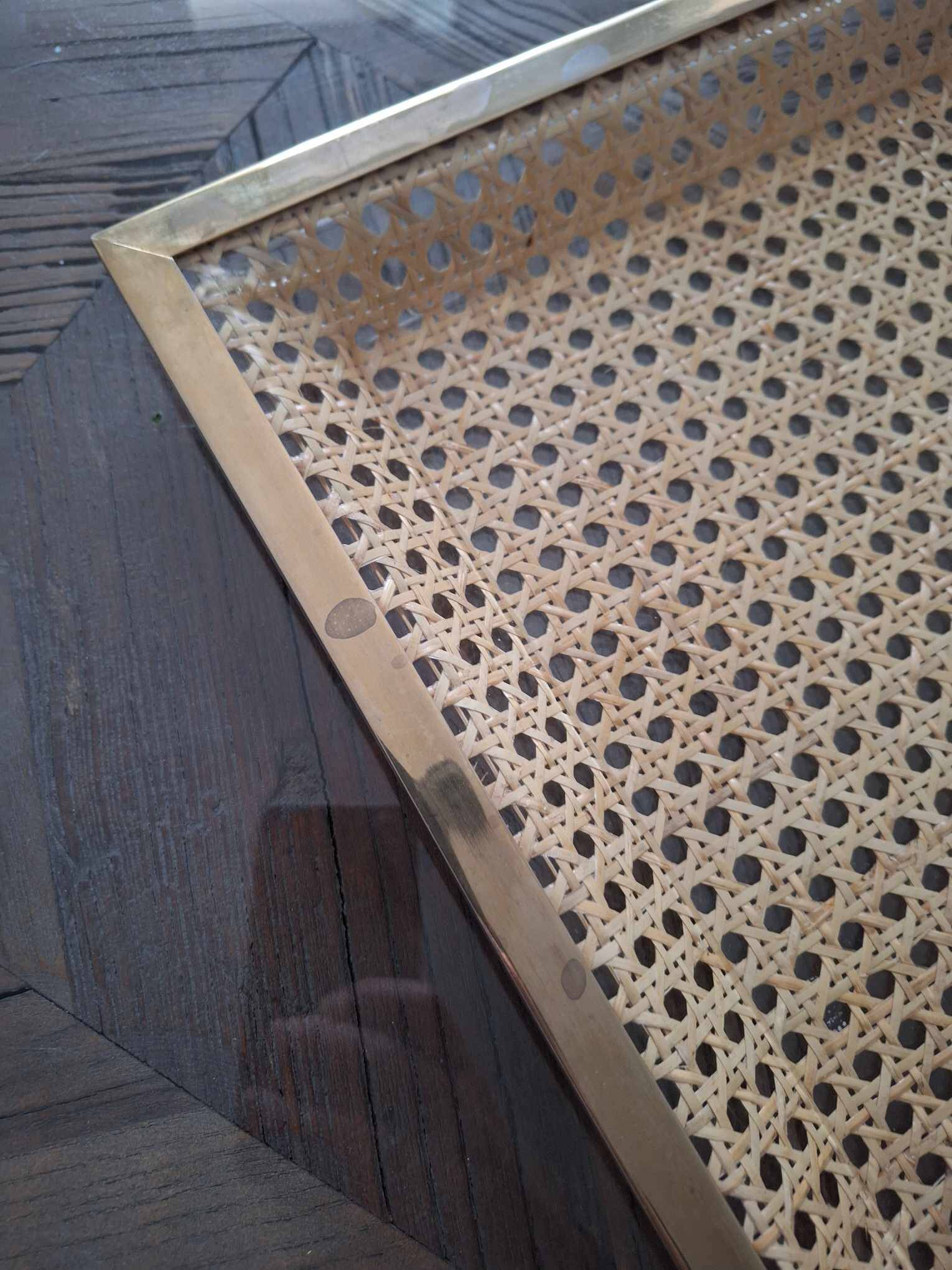 vintage cane and brass tray