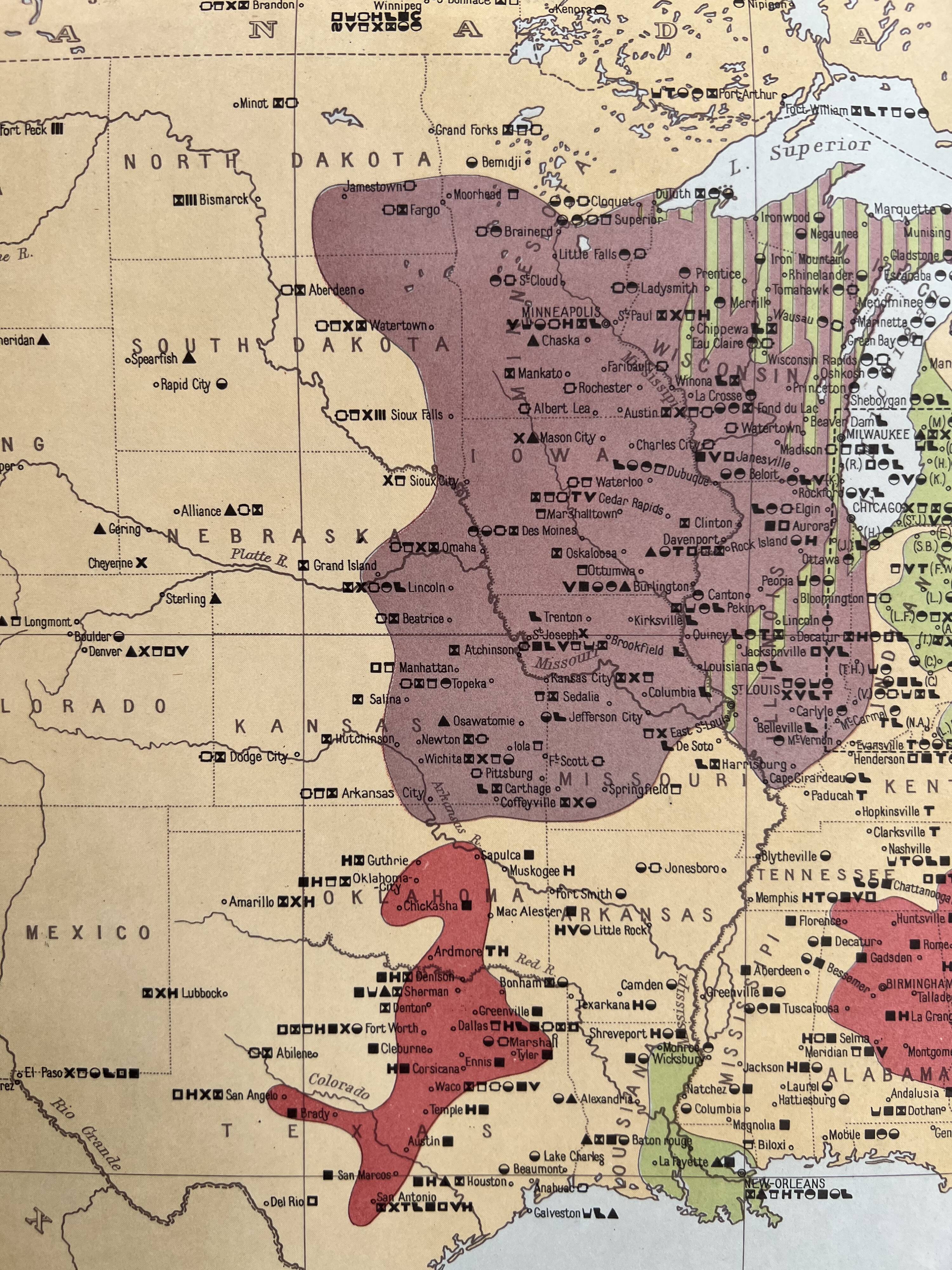 Old map Industries of the United States | Steel, Textiles, Chemicals