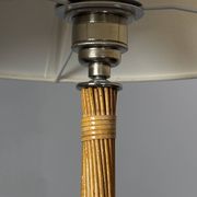 Set of 2 pencil reed rattan bamboo and chrome table lamps, 1980s