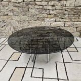 Round chrome coffee table with smoked glass