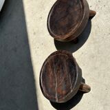 Small tripod stool low in dark brown upcycled teak