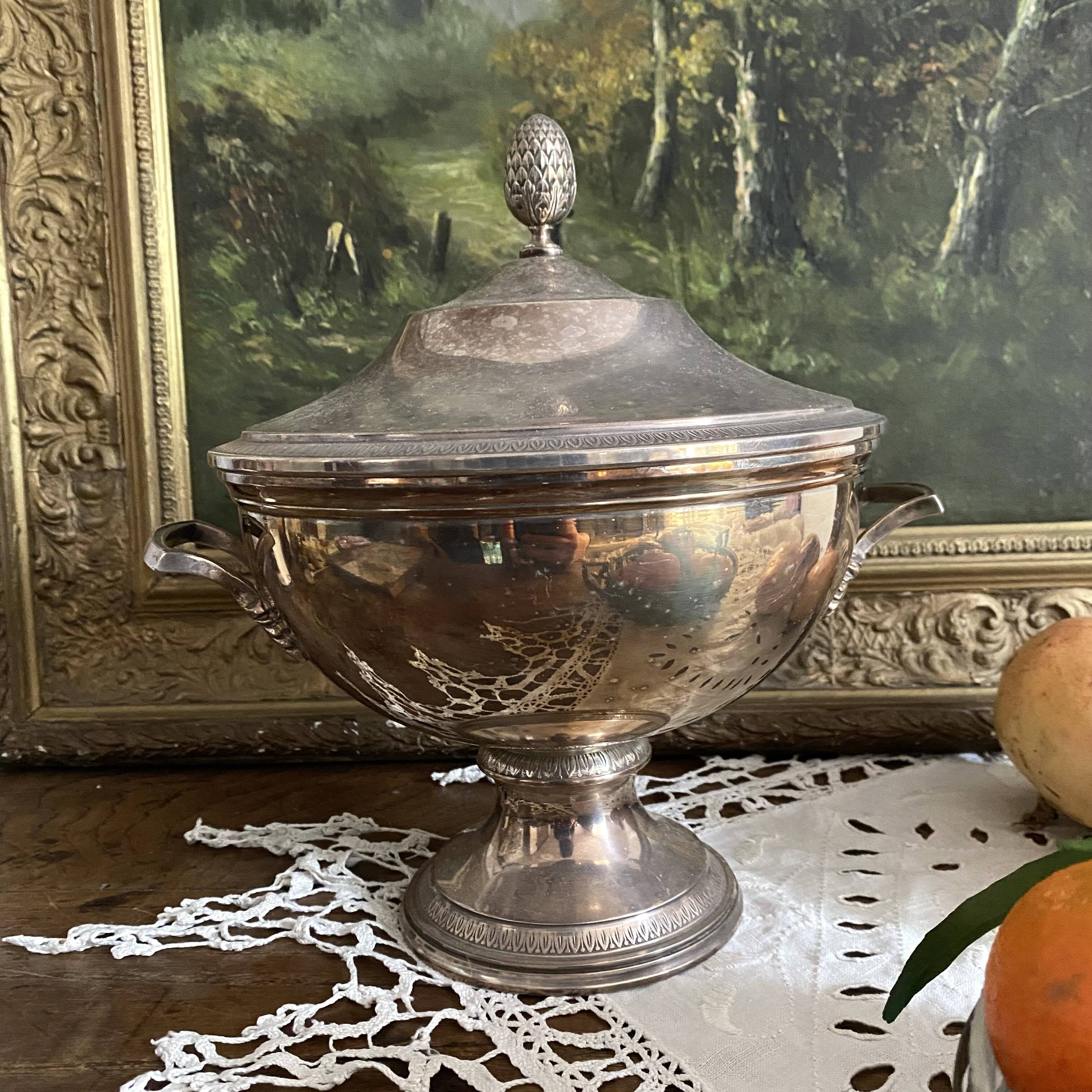 Silver tureen, pine cone handle