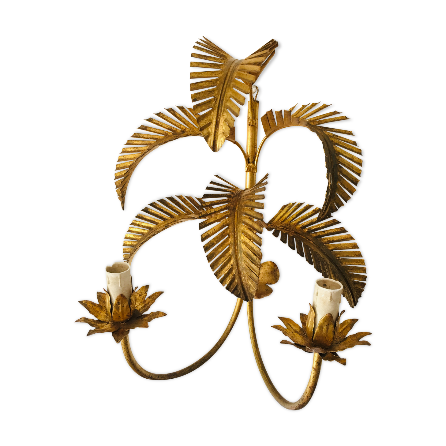 Golden palm leaf sconce