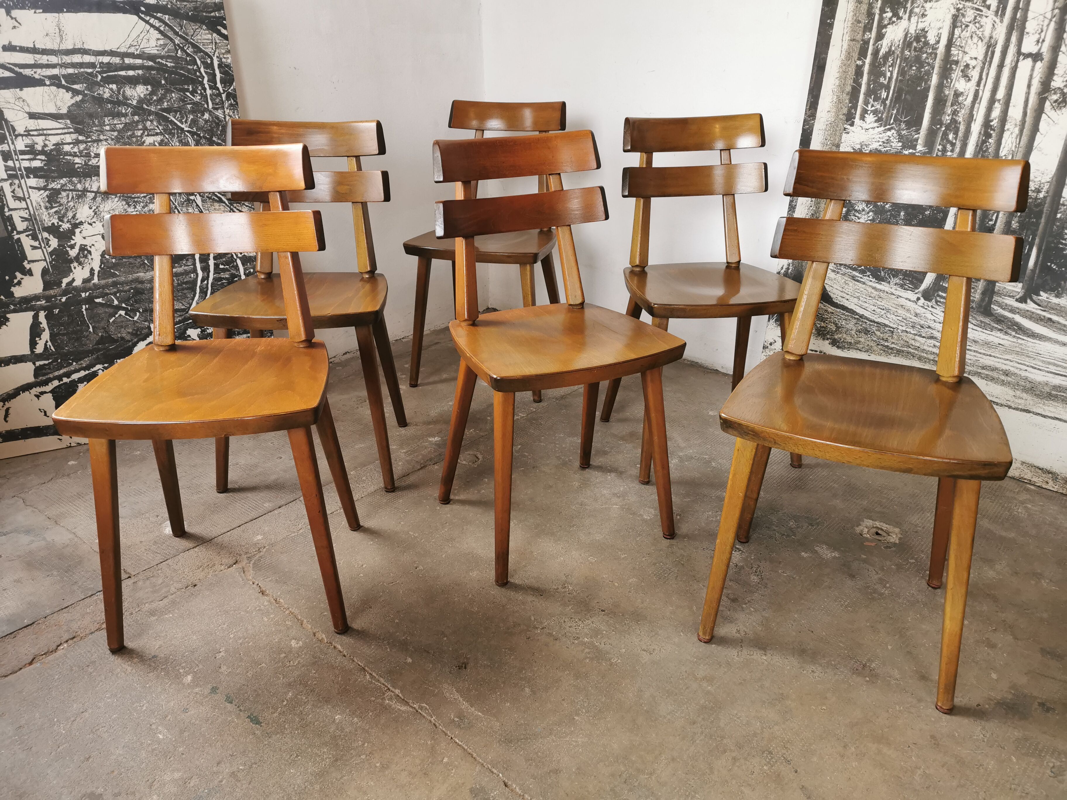 Set de 6 chaises tout bois 1960