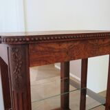 Shelf-Display case-with mirror & glass-Empire style-Walnut stain-1 drawer