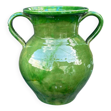 Large green enameled jar