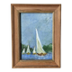 Old acrylic painting on canvas sailboats boats seaside