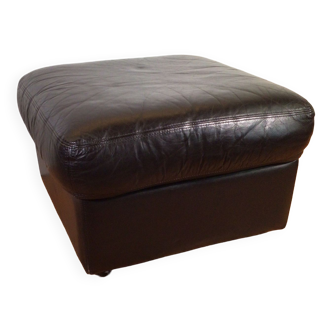 Pouf vintage en cuir brun foncé