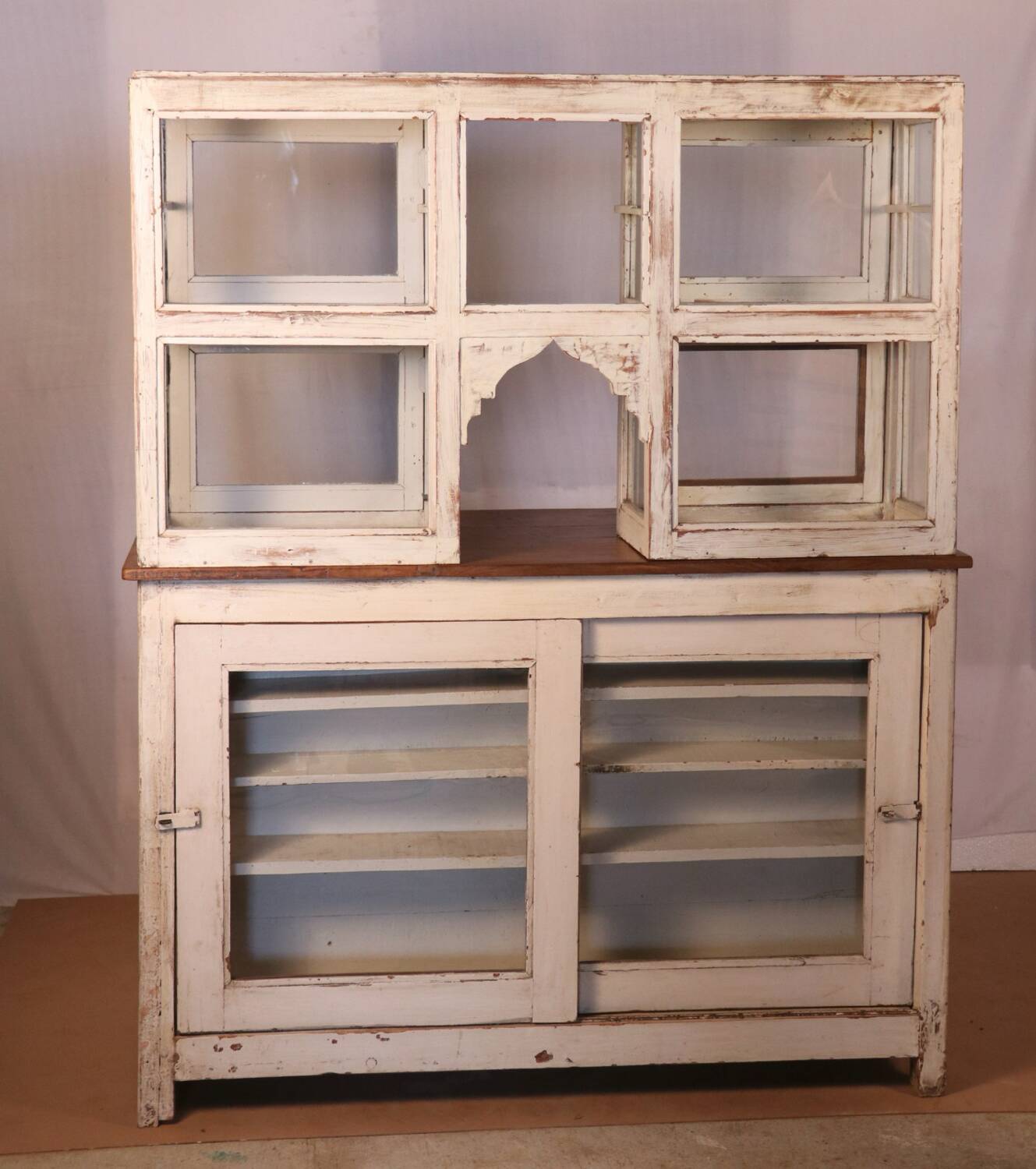 Burmese teak merchant's counter with original white patina.