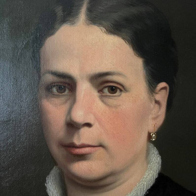 Peinture à l'huile ancienne du 19ème siècle, Portrait de femme