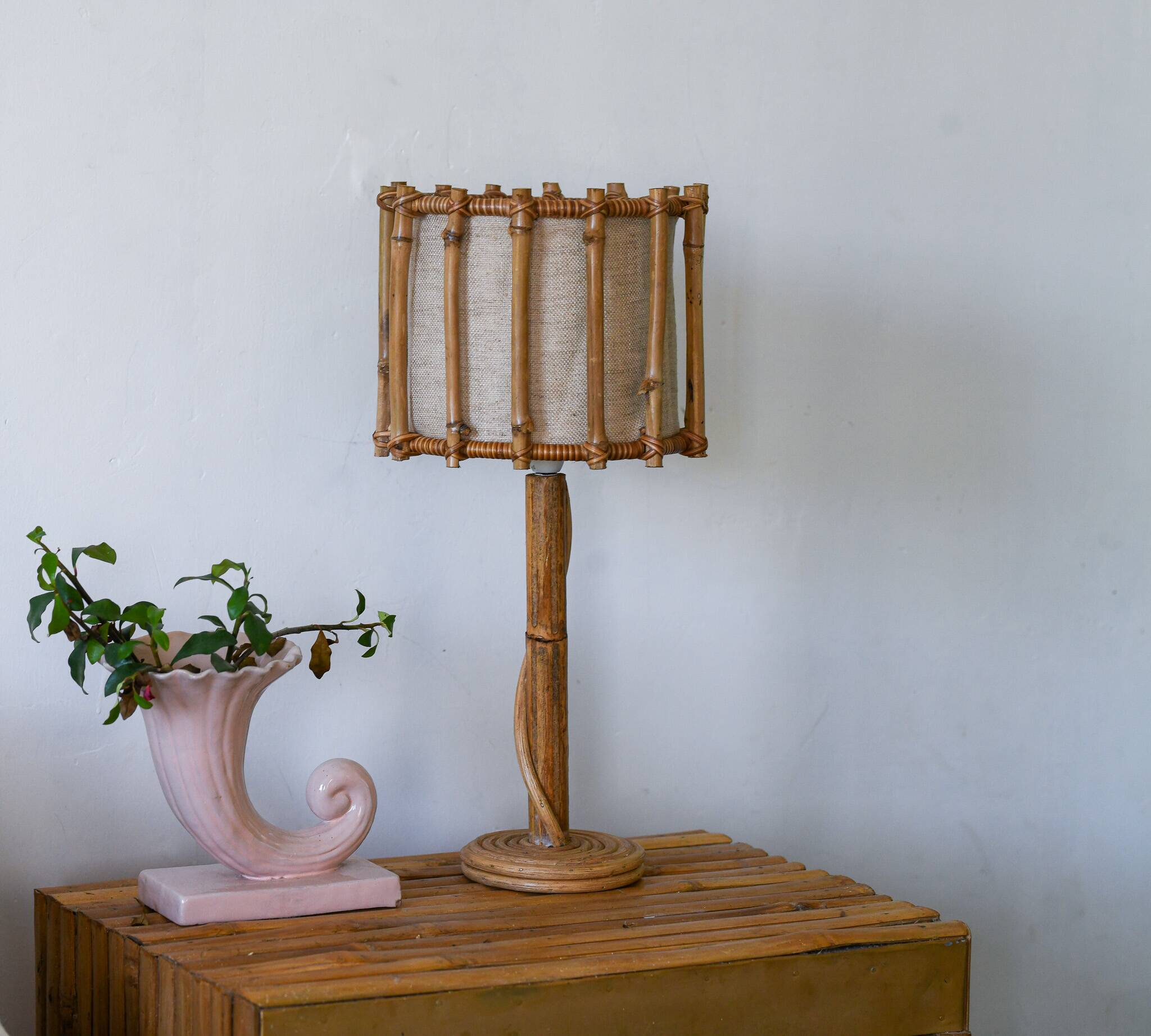 Vintage Bamboo Table Lamp, Organic Bamboo Lamp