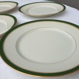 Set 6 porcelain plates Aux Lions de Faïence 1920 imperial green and gold