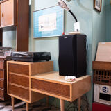Portuguese mid-century credenza circa 1966. Tola wood with melamine and exotic wood veneer