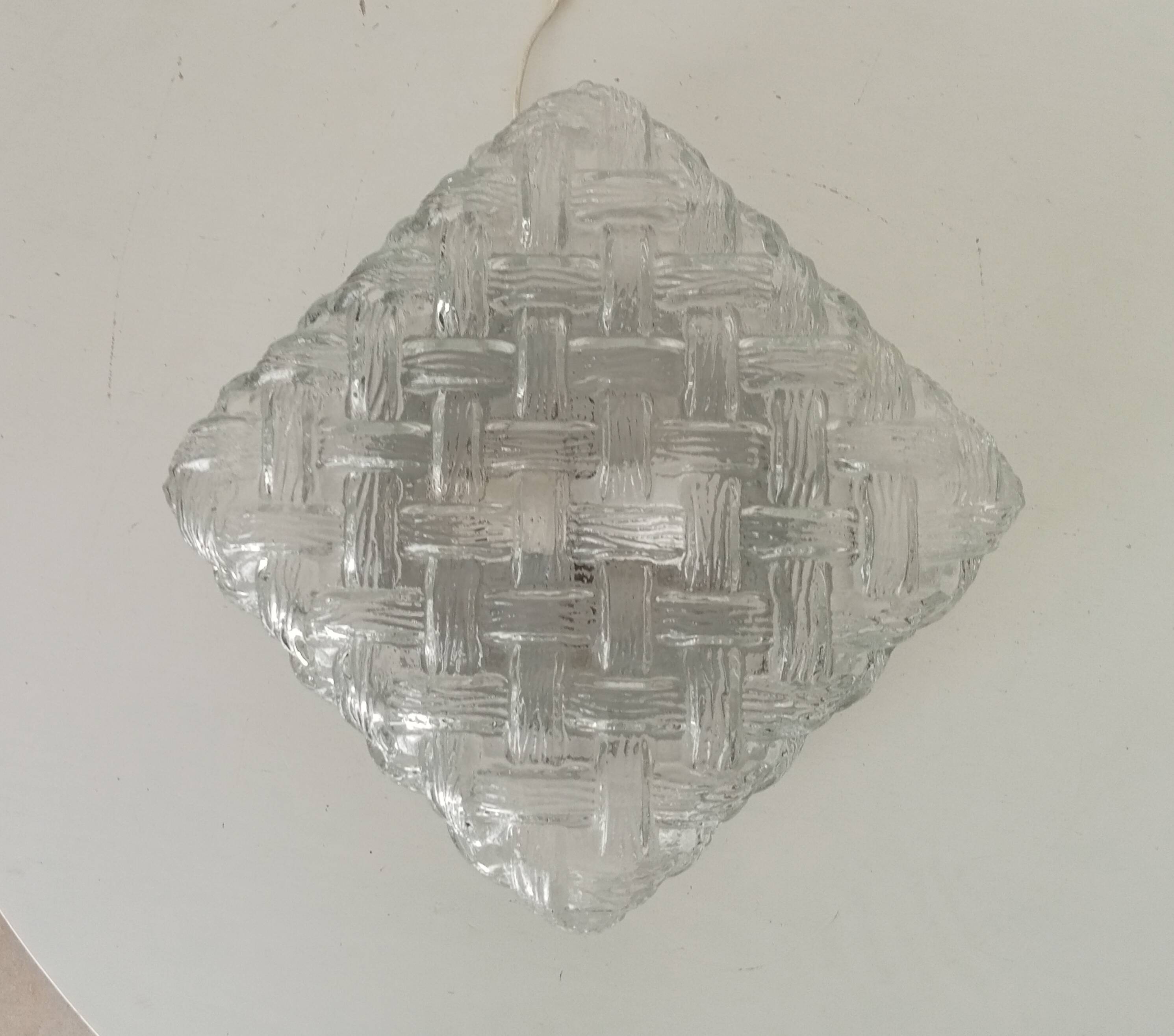 Scandinavian ceiling/wall light in structured glass from the 70s