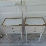 Pair of beautifully crafted bedside tables, end tables, pearl gray.