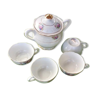 Sugar bowl & 4 tea cups set digoin sarreguemines