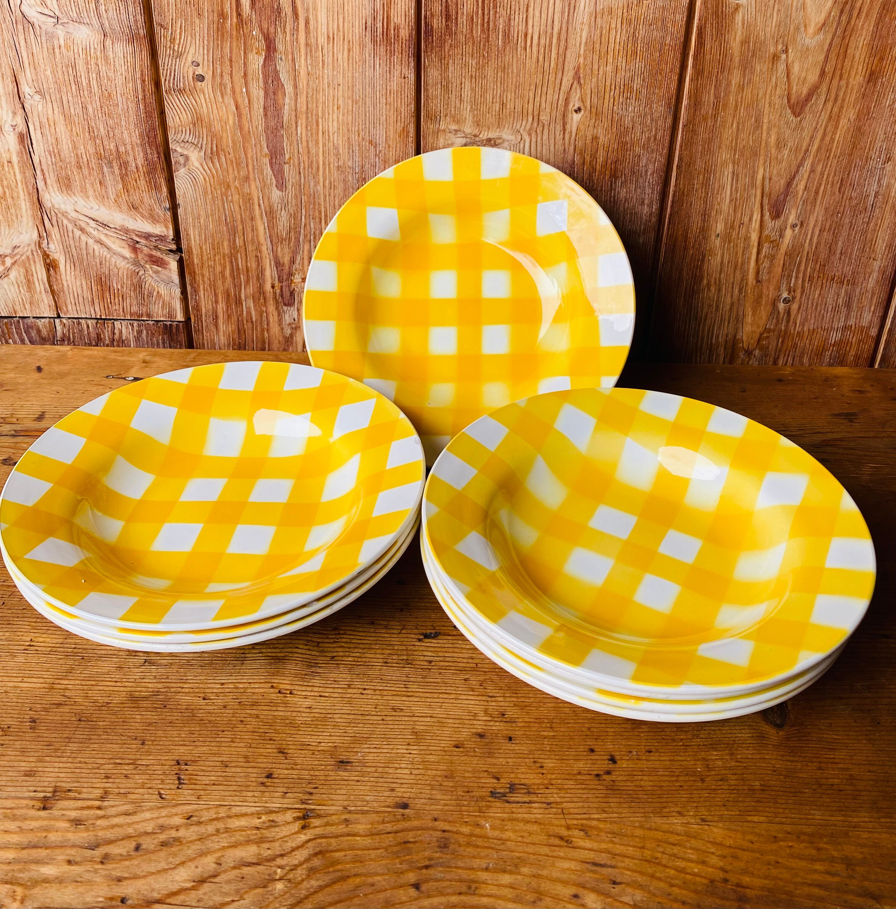 Set of 8 hollow plates Digoin yellow Scottish model 50-60s