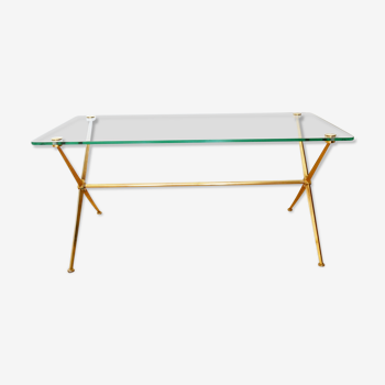 Table basse en verre laiton style néoclassique années 60