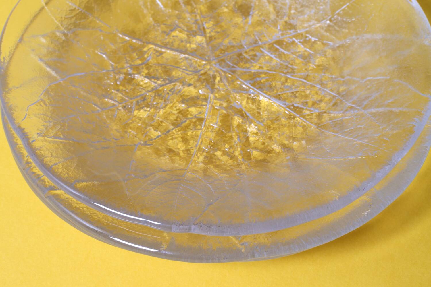 Set of 3 Vintage Kosta Boda Glass Dessert Plates / Scandinavian Leaf Design