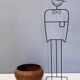 Postmodern Round Wicker and Beech Cachepot / Magazine Rack with Casters, Italy