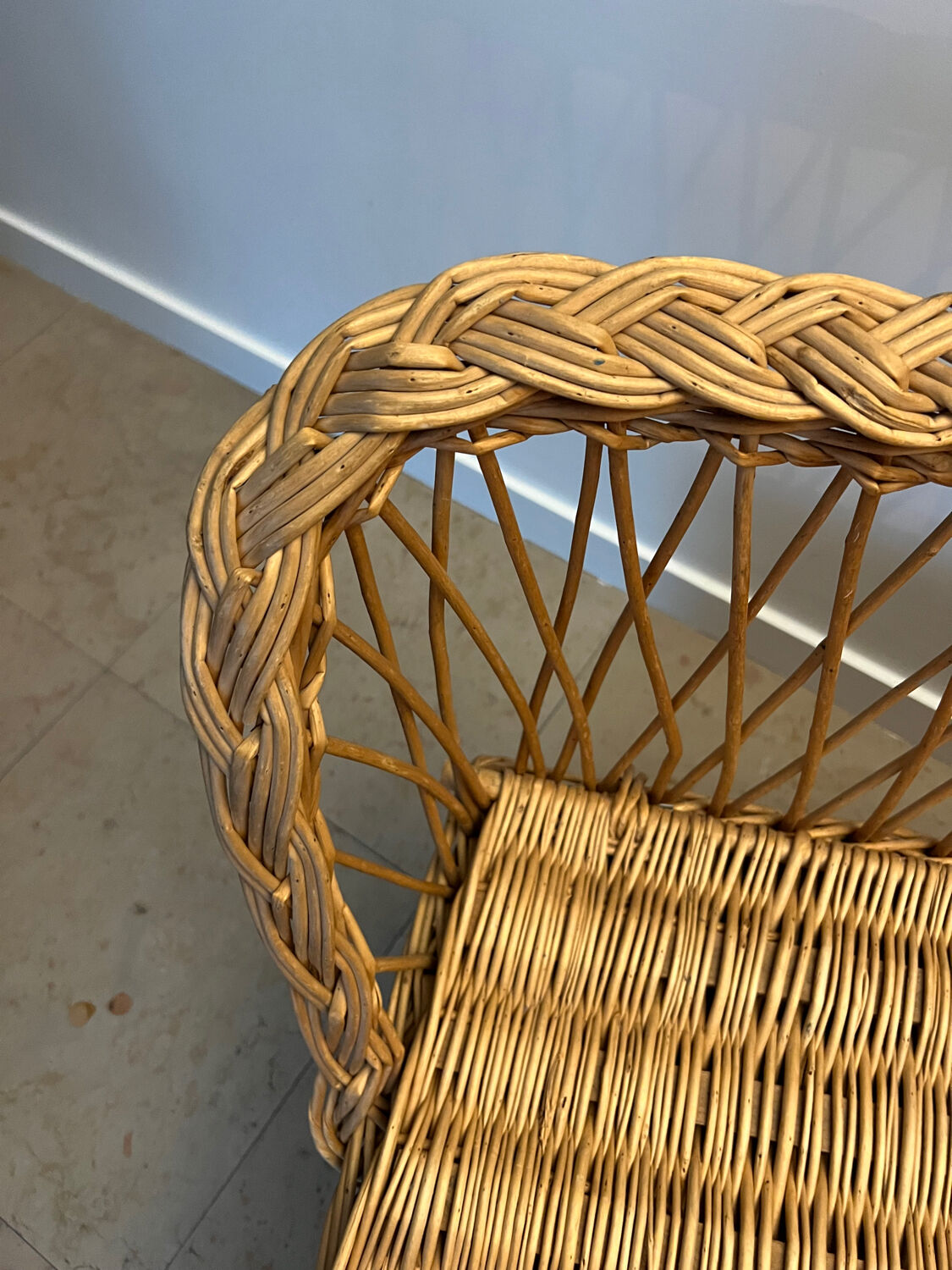 Vintage rattan wicker chest bench