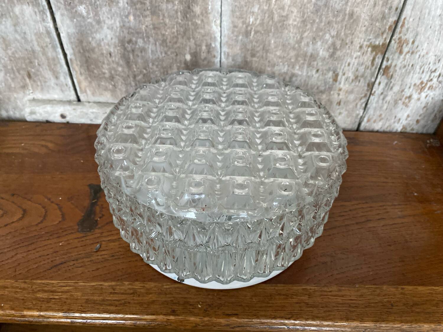 Antique Ceiling Light Sconce Molded Glass + Metal Support 70s Vintage #B793