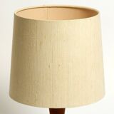 Beautiful minimalist 80s DOMUS teak table lamp with original wild silk fabr