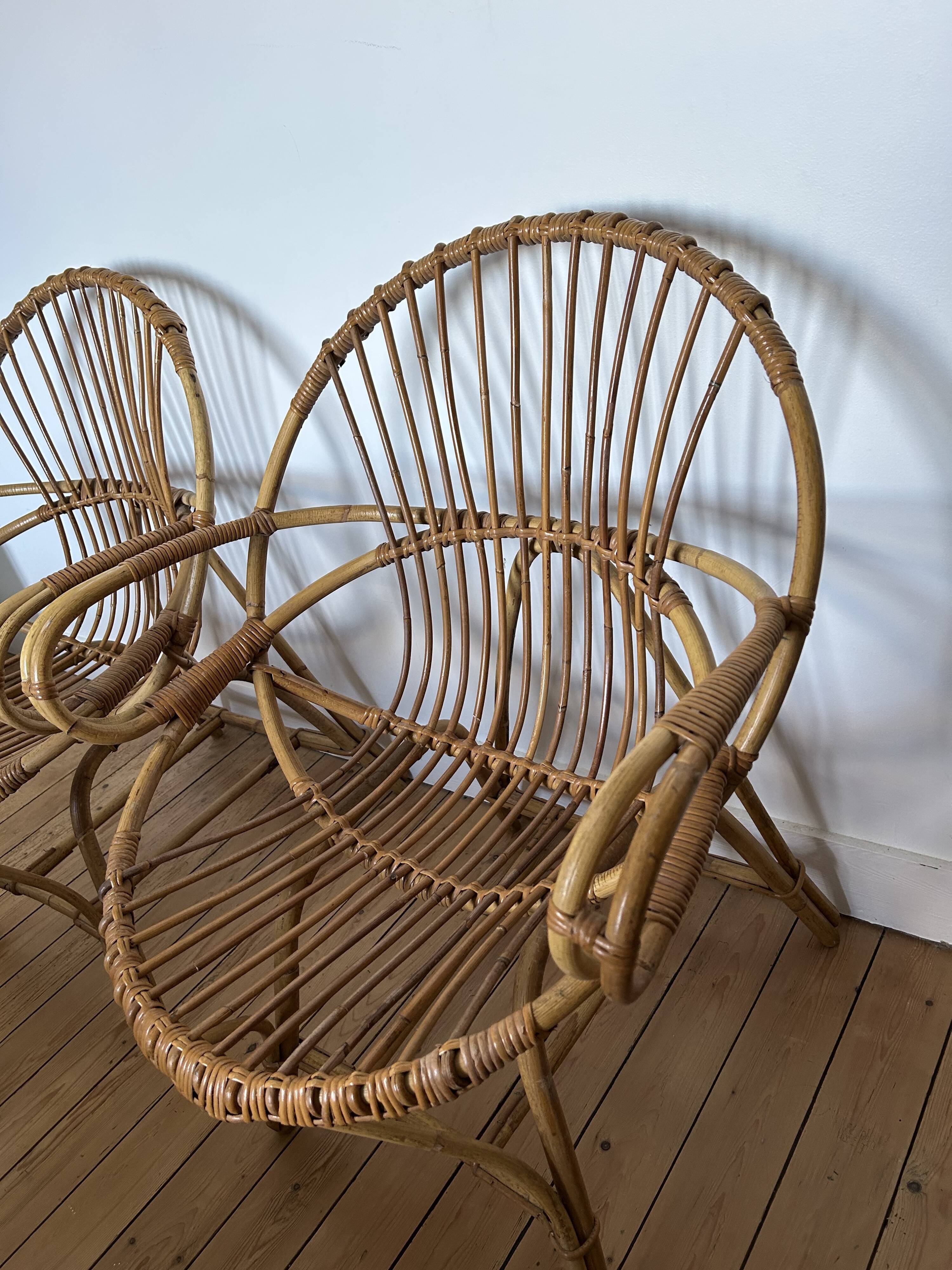 Pair of 1970s rattan shell chairs