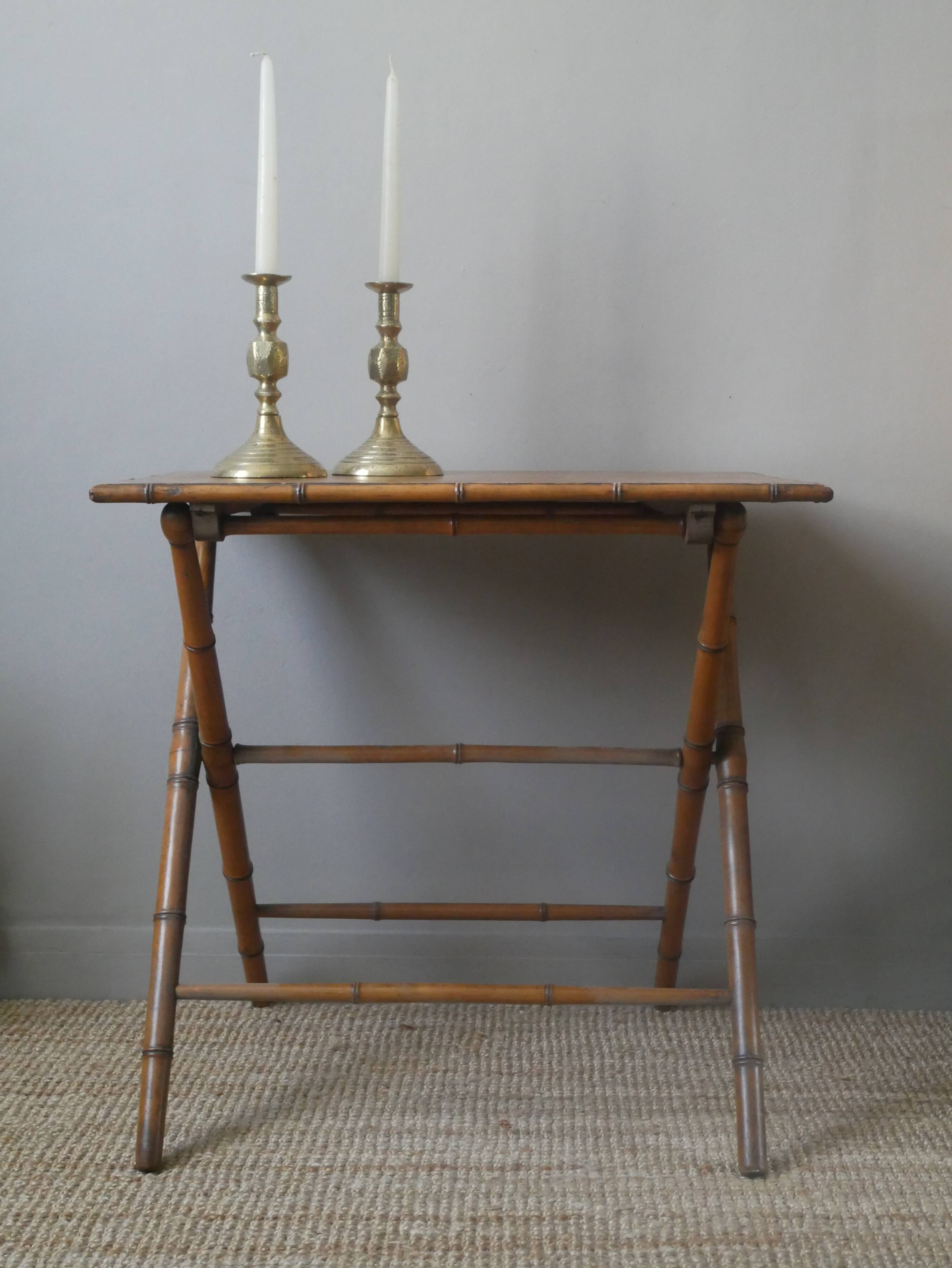 Retro 50s bamboo folding side table, bohemian country decor, console, entryway furniture