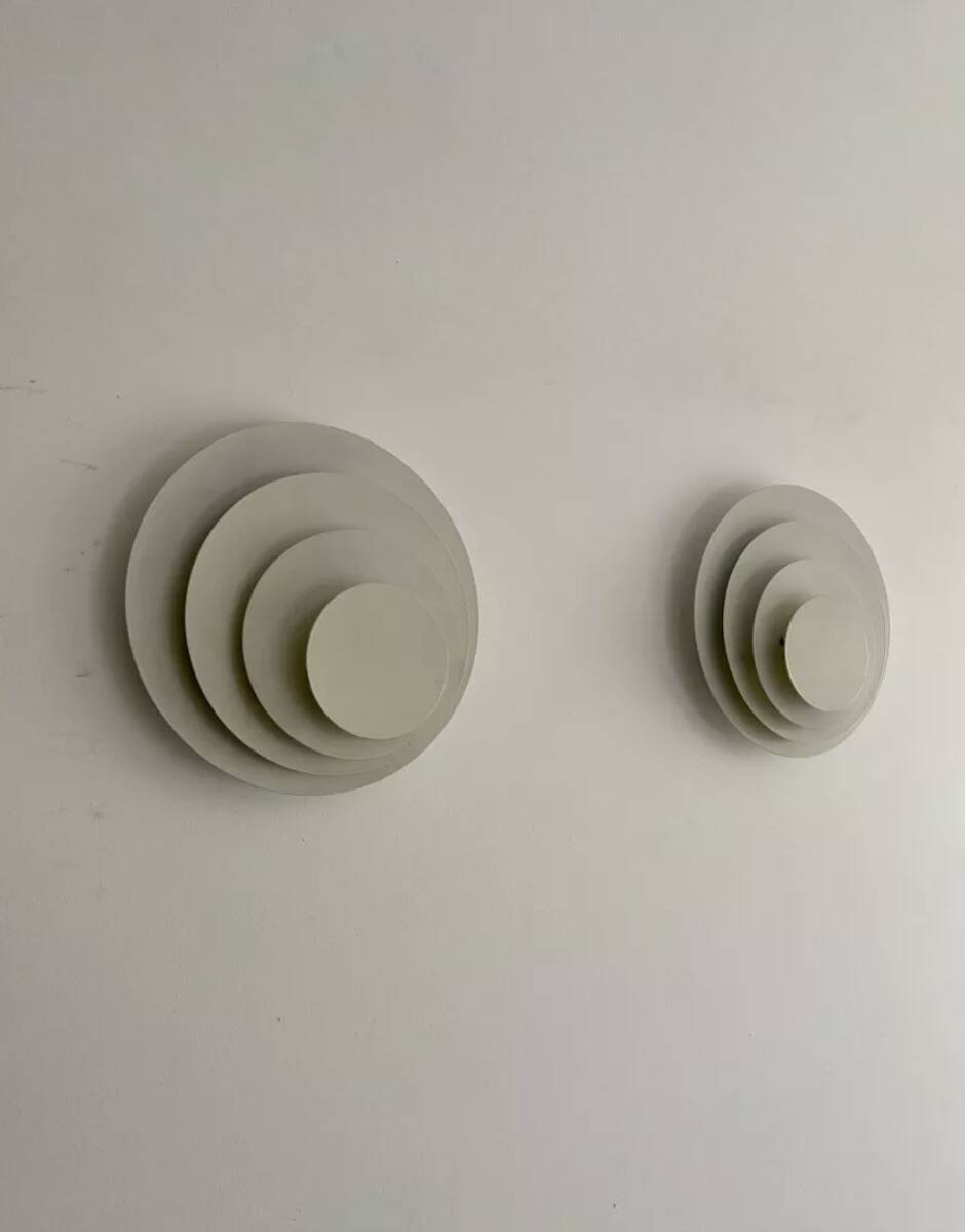 Pair of vintage geometric wall lights, white lacquered metal, Germany 1980s