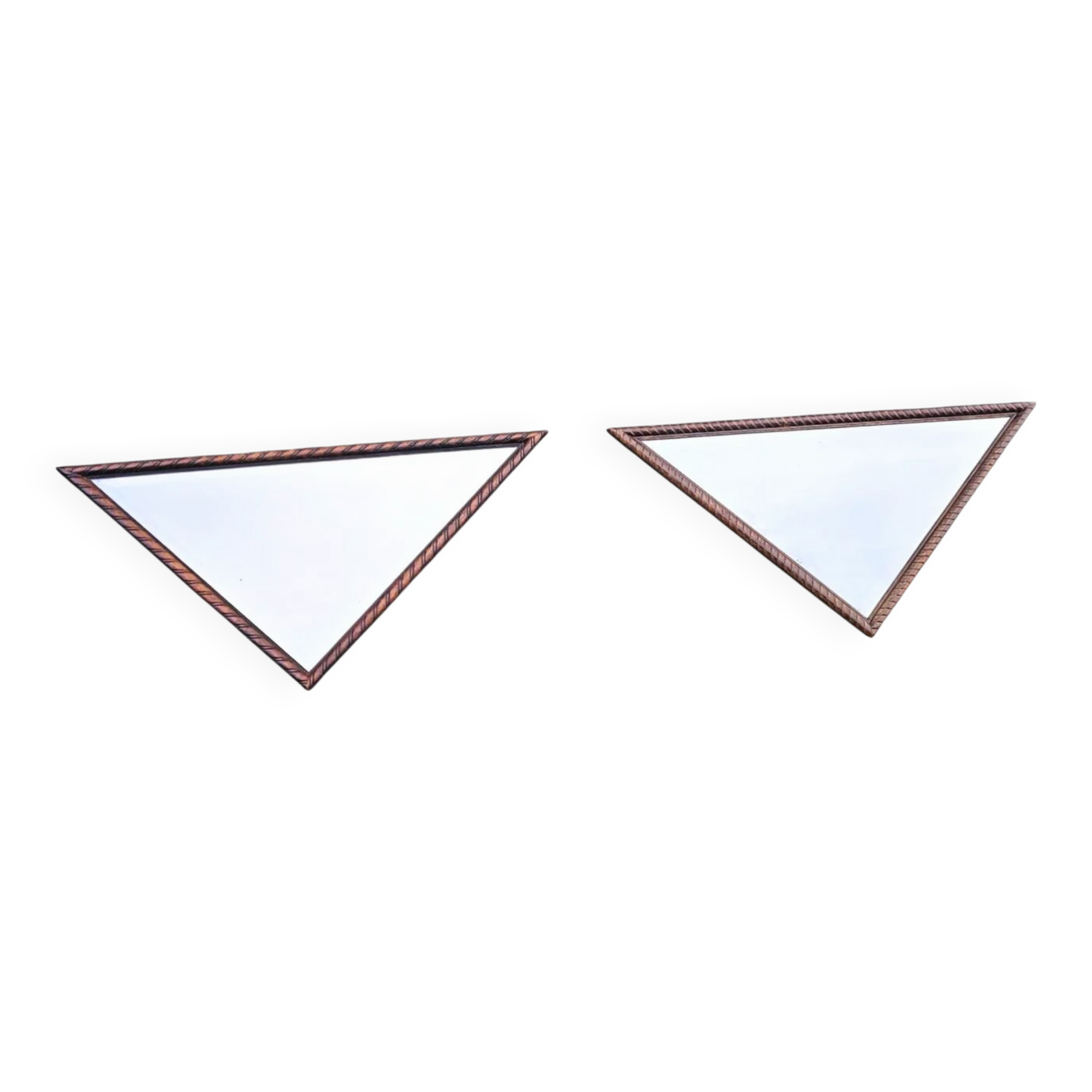 2 x miroirs triangulaires en bois de chêne / bords coupés à facettes