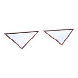 2 x miroirs triangulaires en bois de chêne / bords coupés à facettes