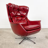 Vintage design tufted red sky leather lounge egg chair 1970s