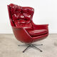 Vintage design tufted red sky leather lounge egg chair 1970s