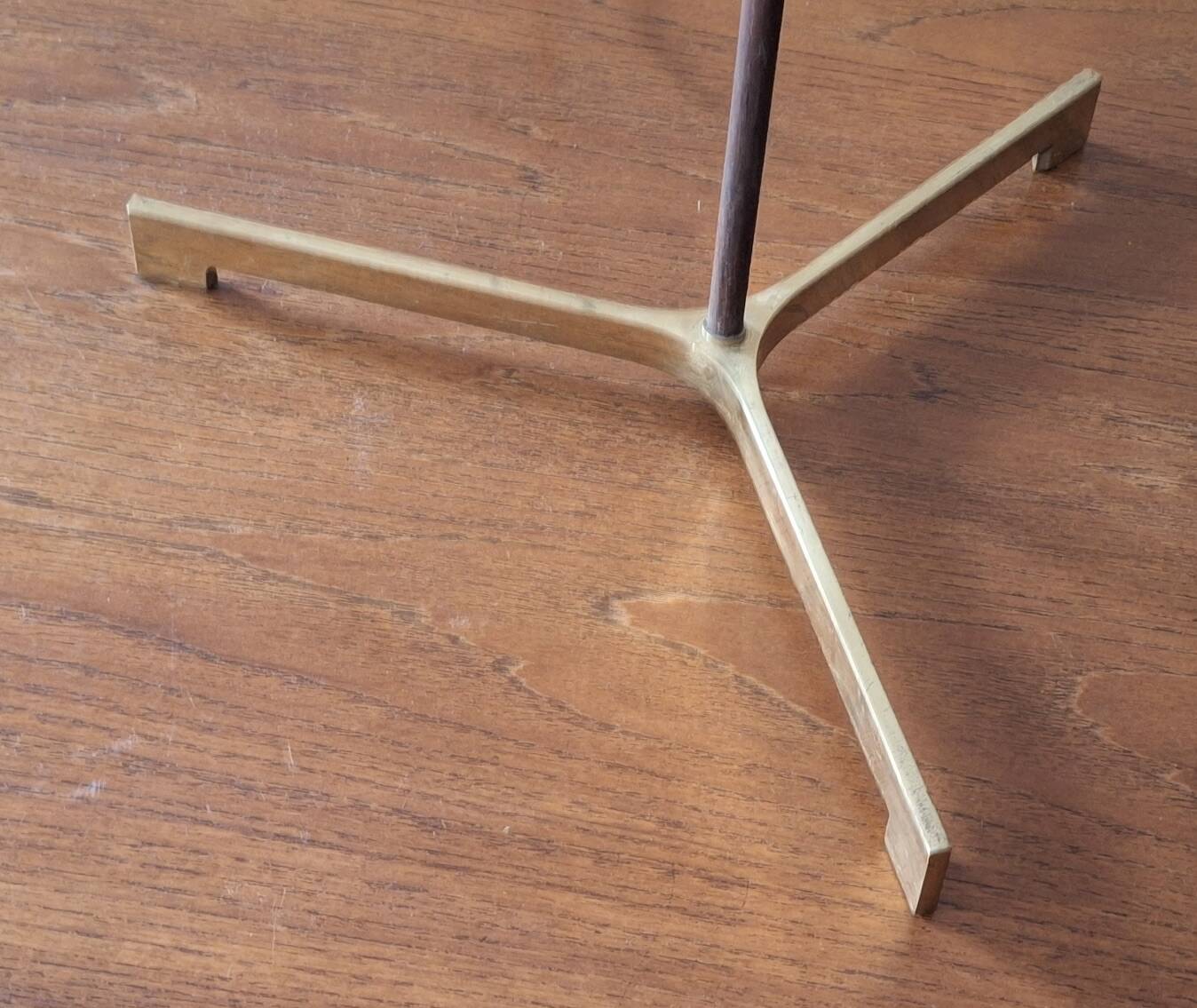 Danish adjustable teak floor lamp with tripod brass foot, 1960s