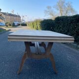 Renovated art deco table in solid oak, rectangular, extendable, 220cm
