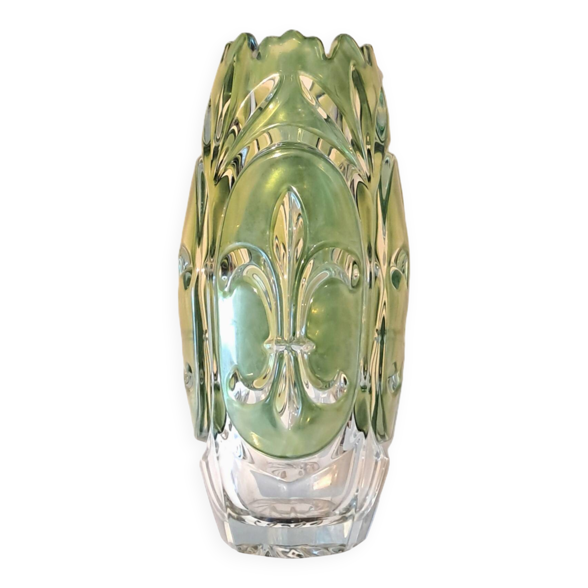 Large glass vase in Czech, lily flower model by Rudolfova Hut.