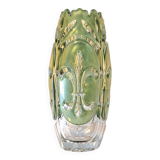Large Czech Glass Vase Fleur De Lys Pattern By Rudolfova Hut