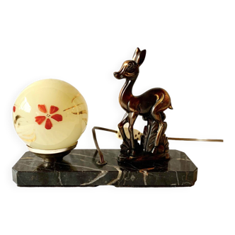 Art Deco bedside lamp - Globe and fawn on marble base