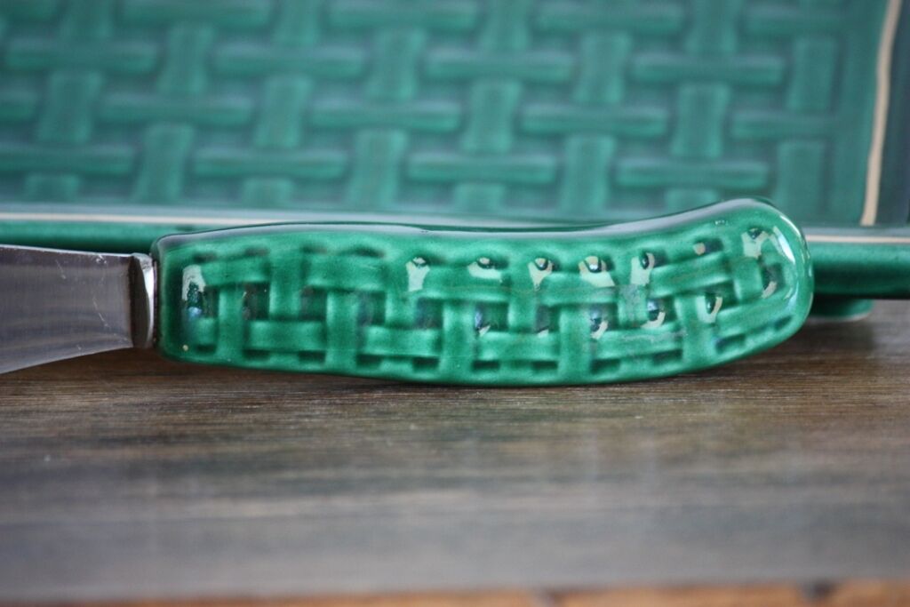 Green and gold ceramic dish