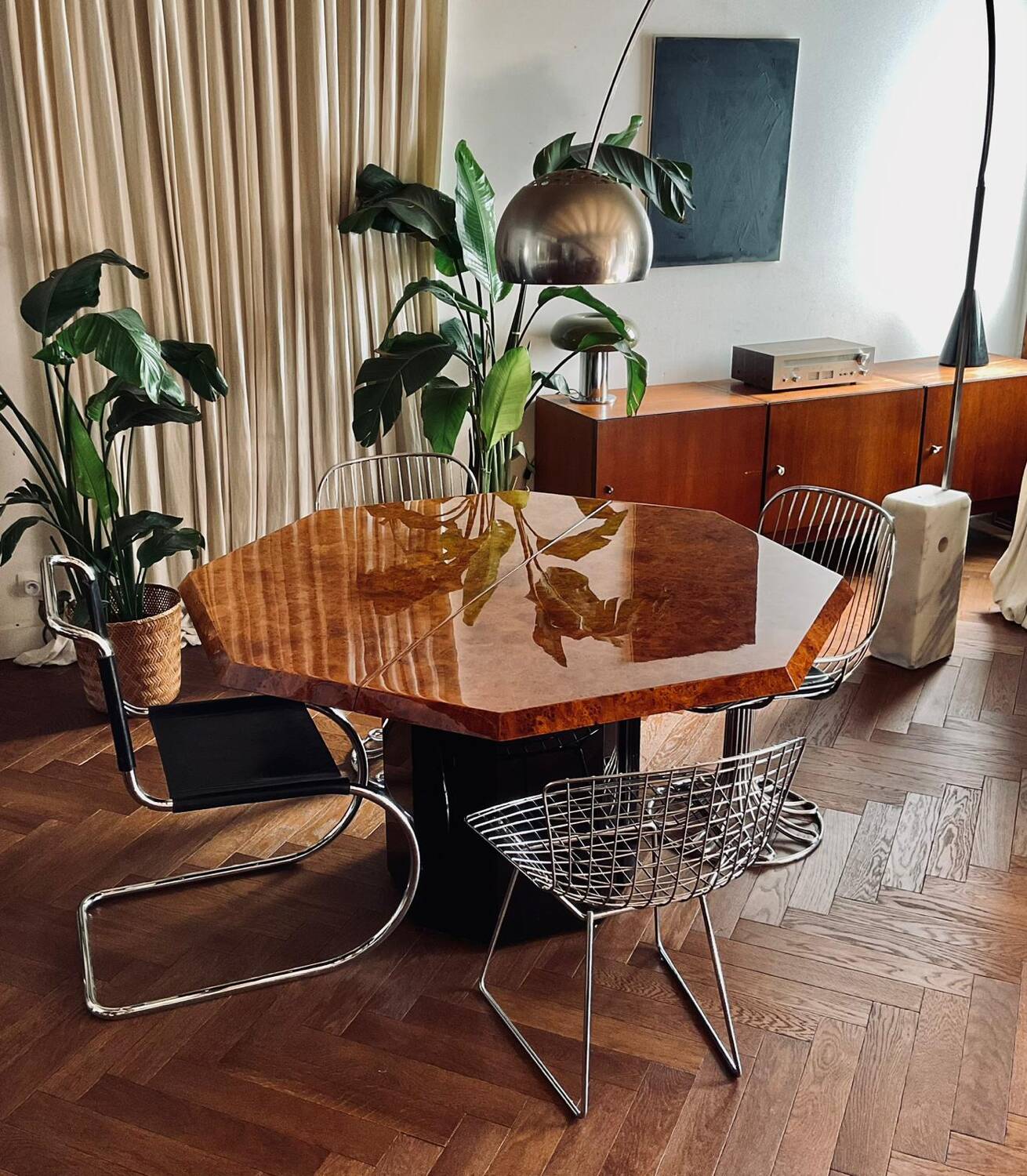 Dining table elm burl Roche Bobois Jean Claude Mahey vintage