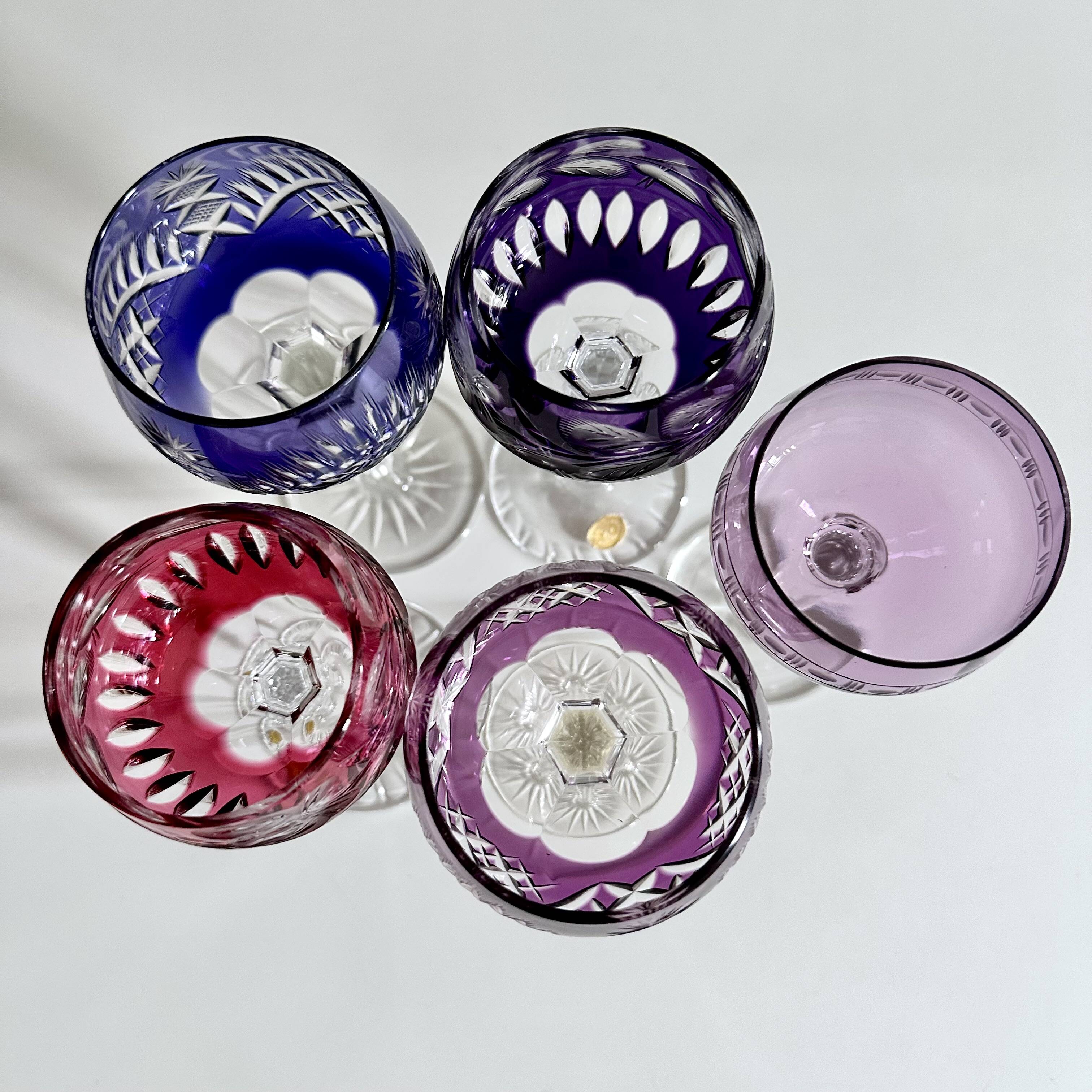 Collection of Lead Crystal Glasses, Colored Wine Glasses