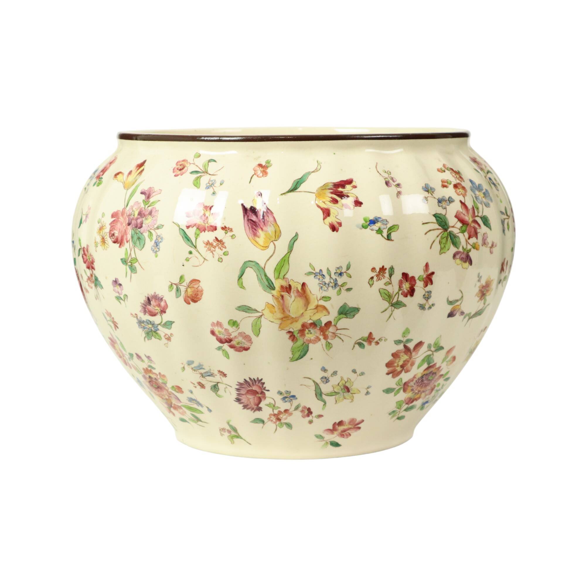 Large Polychrome Flower Pot Cache Pot Longchamp France 36cm