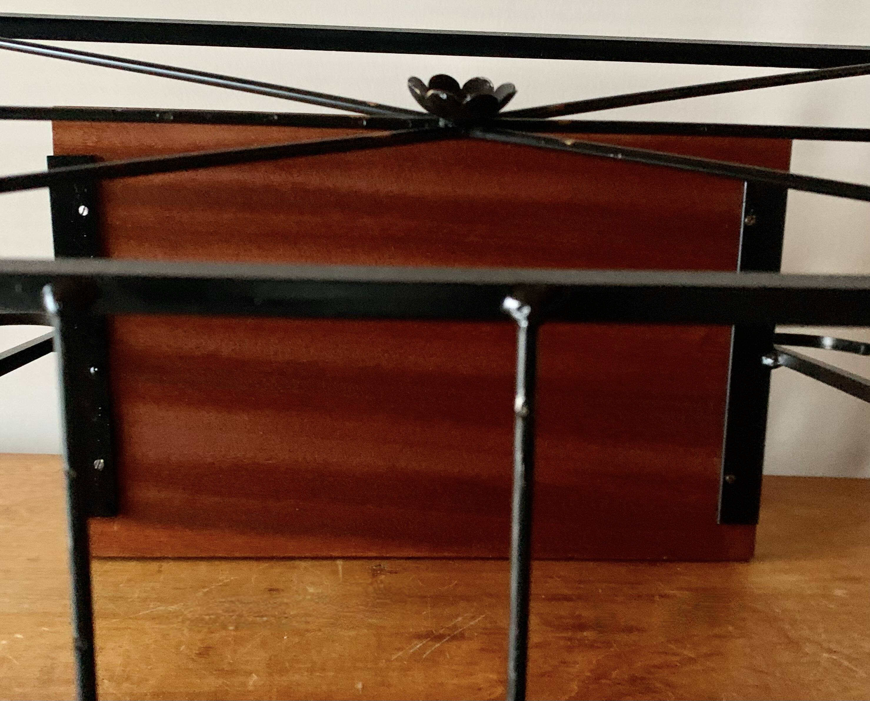 Vintage magazine rack and harness in wood and wrought iron