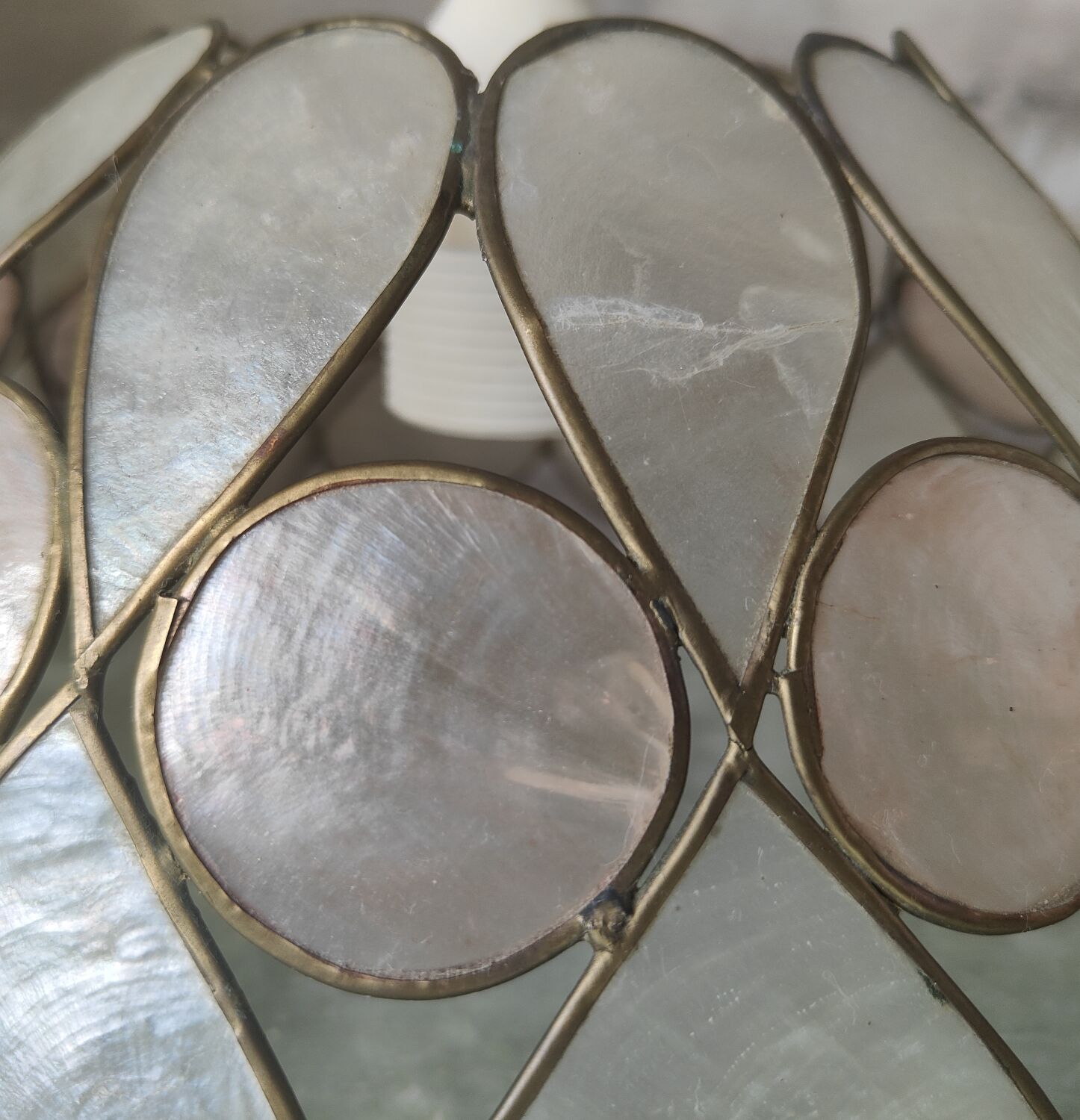 Vintage mother-of-pearl and brass pendant lamp