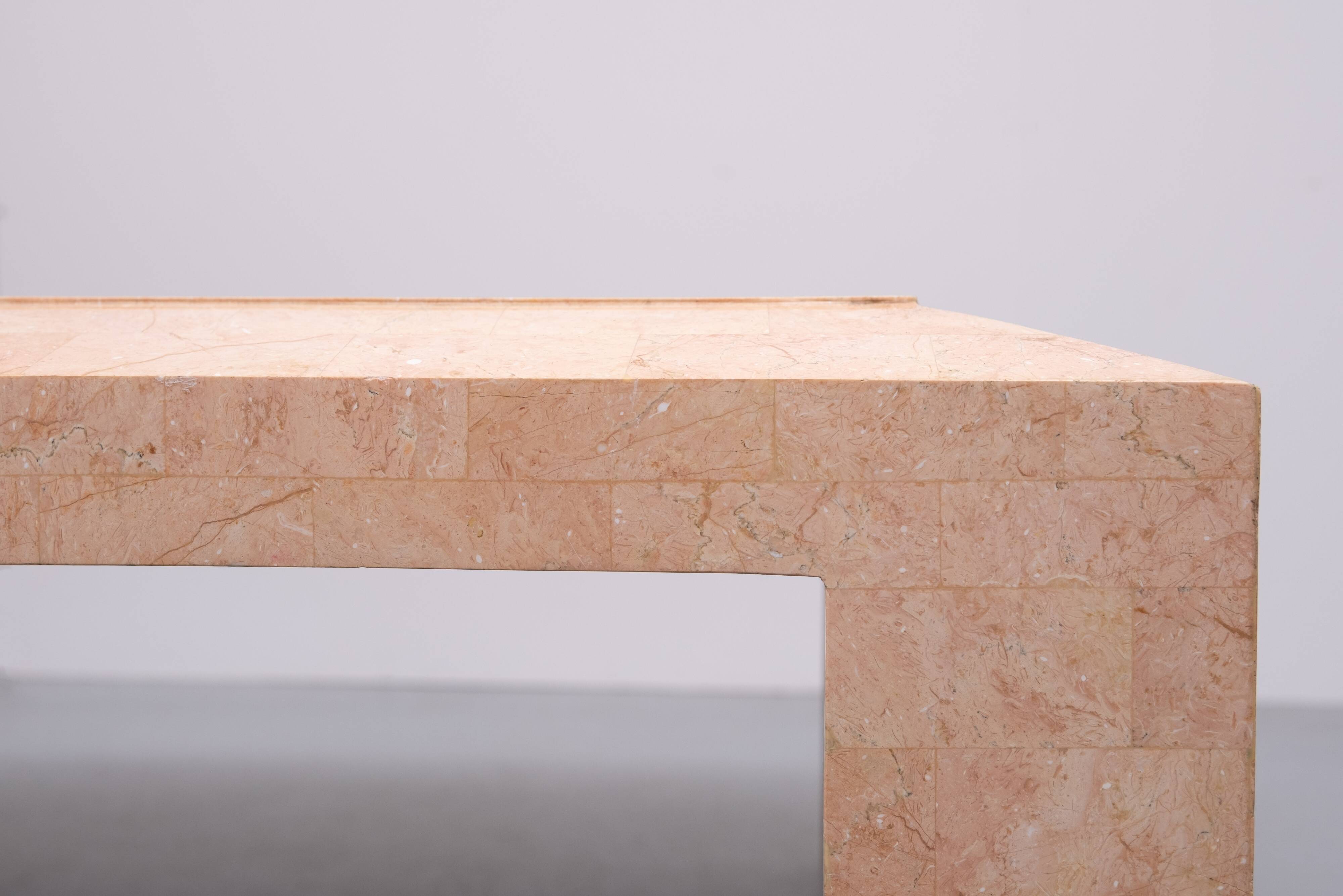 Robert Marcius Pink Tessellated Marble and Brass inlay Coffee table 1970s