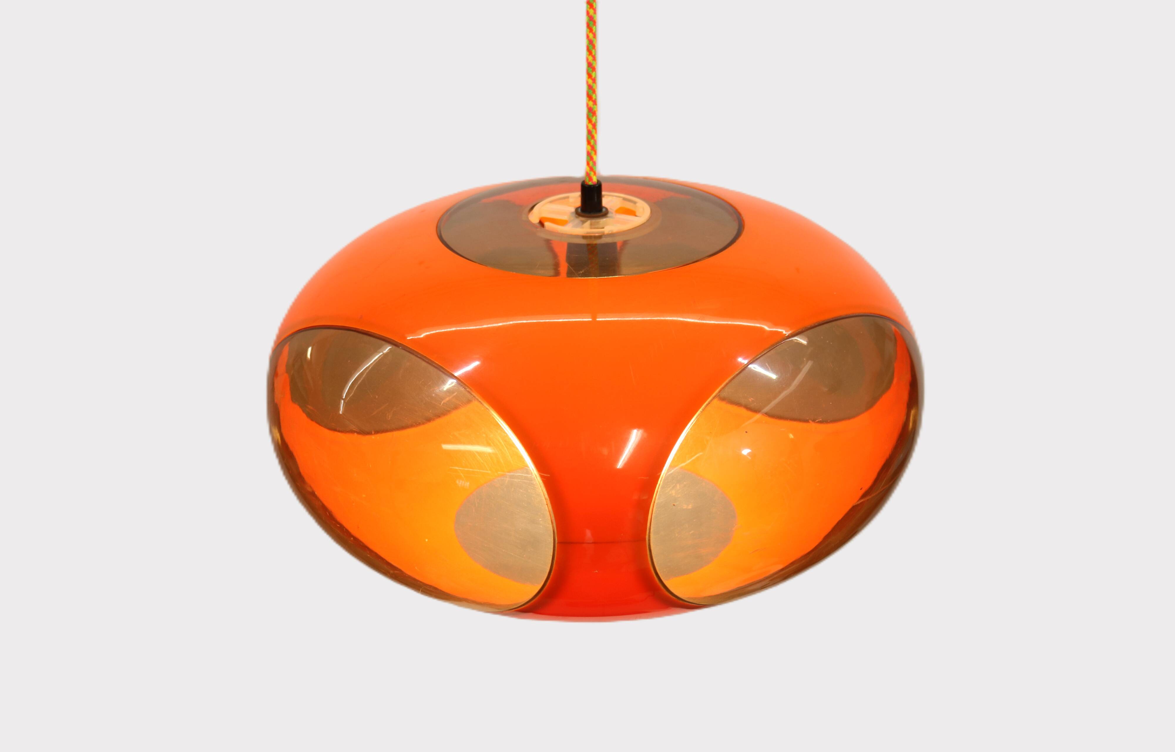 Massive Belgium Space Age UFO Lamp, Orange Mid-Century Modern Lighting